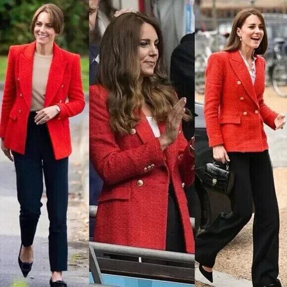 Zara Jackets & Blazers - Zara Royal Kate Middleton Textured Tweed Blazer Red Double Breasted Size Small